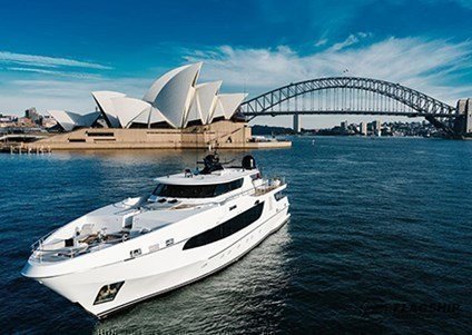Cruise against the backrop of the Sydney cityscape onboard this stylish superyacht