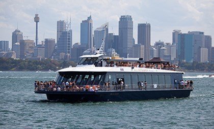 Elegant glass boat rental in Sydney, ideal for weddings and corporate events
