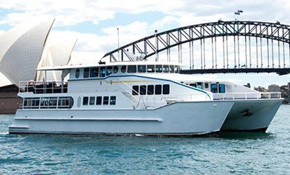 Sydney charter boat hire on a luxury catamaran that can accommodate up to 240 guests.