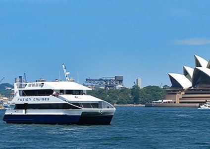 Modern catamaran on Sydney Harbour with 360-degree views, dance floor and fully licensed bar