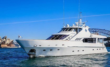 Custom-built superyacht rental in Sydney with smooth lines, ideal for a unique event experience.