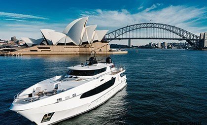 Cruise against the backrop of the Sydney cityscape onboard this stylish superyacht