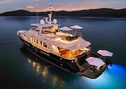 Luxurious boat charter in Sydney on a motor yacht with spacious entertainment and sun deck