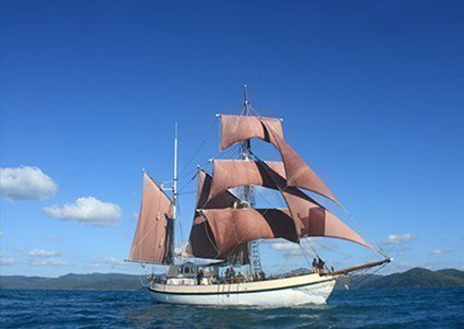 Unique boat rental in Sydney featuring the authentic tall ship, Coral Trekker