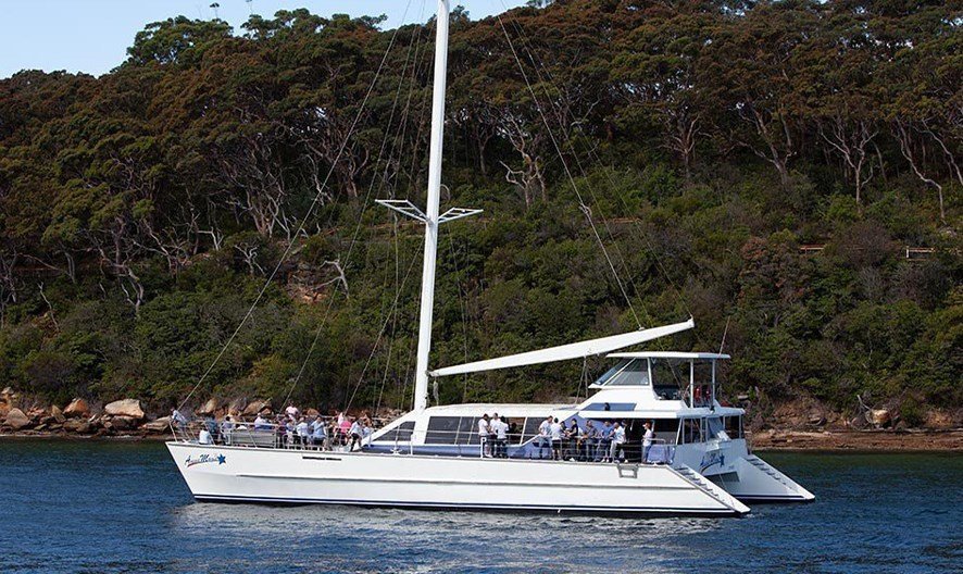 Stylish boat charter on Sydney Harbour offering a comfortable and spacious lounge spaces.