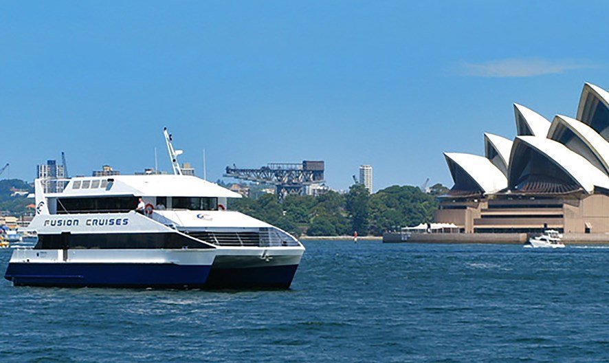 Modern catamaran on Sydney Harbour with 360-degree views, dance floor and fully licensed bar