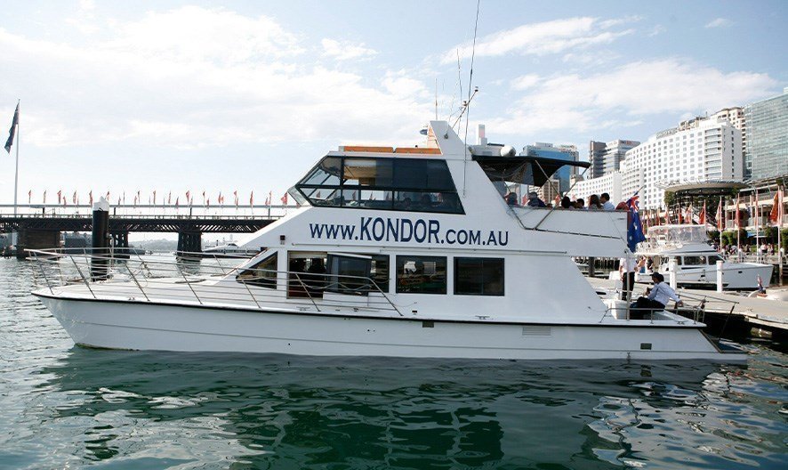 Private catamaran boat hire in Sydney offering fantastic views, an outdoor dining area, suitable for hosting any kind of harbour event.